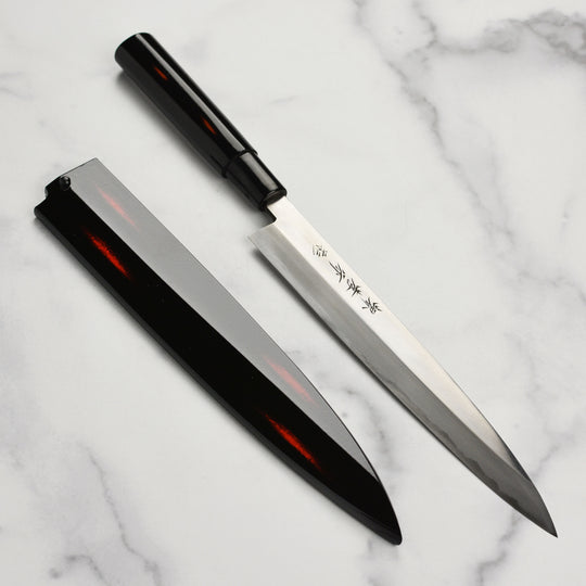 Takayuki Shikisai Kasumitogi Carbon Steel 9.4" Single-Bevel Yanagiba with Saya