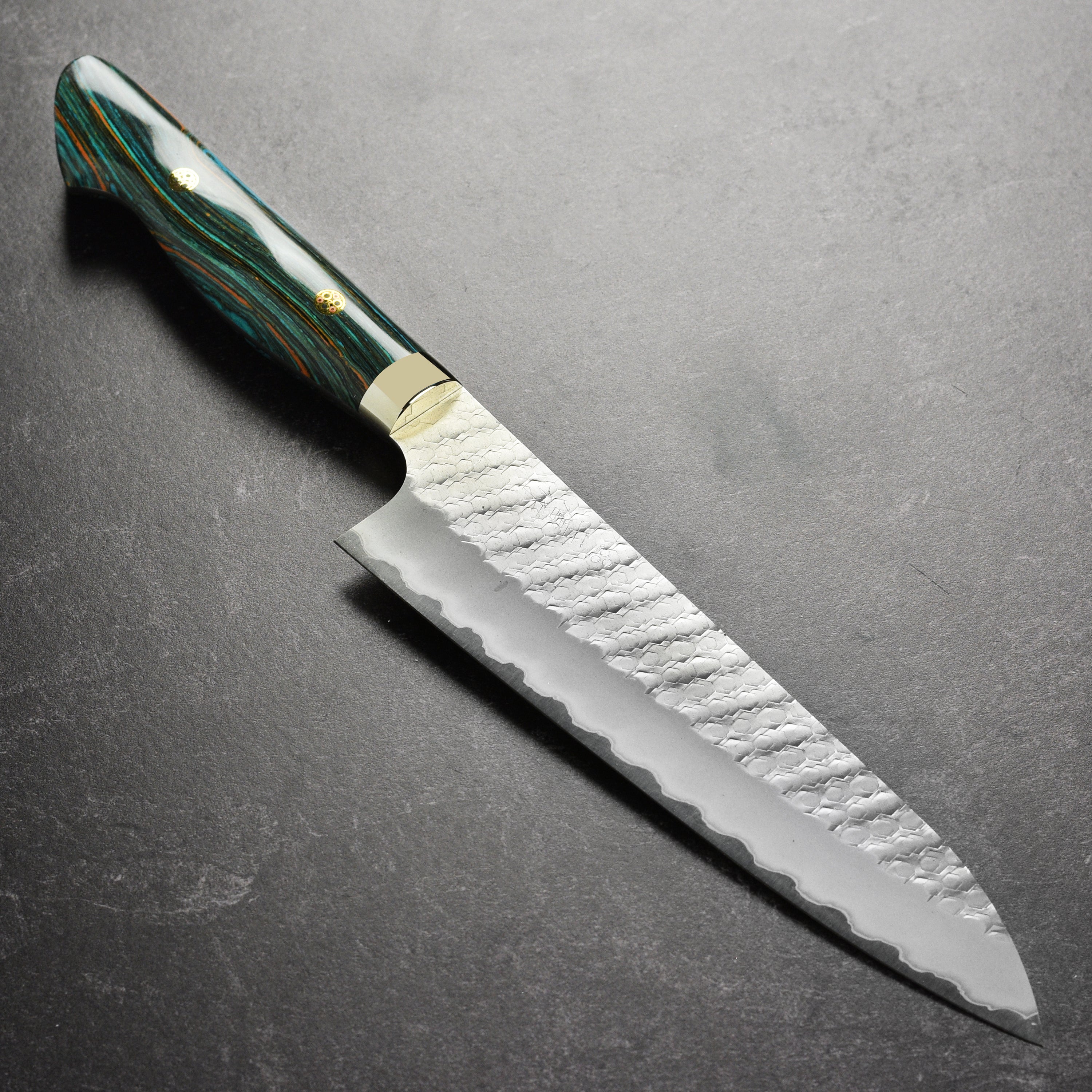 Nigara SG2 Migaki Tsuchime Gyuto, Striped Turquoise 8.25