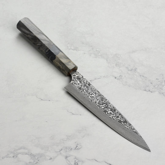 Saji SG2 Black Damascus 5.9" Petty, Stabilized Birch