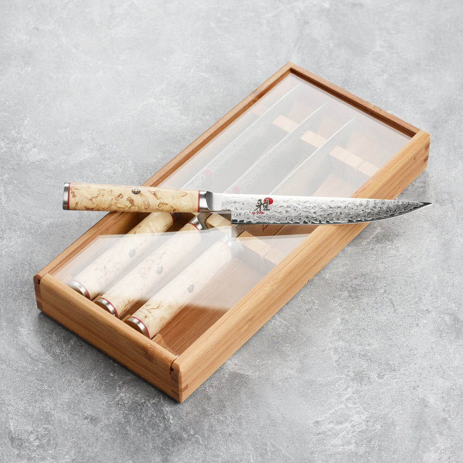 Miyabi Birchwood SG2 4 Piece Steak Knife Set with Bamboo Case