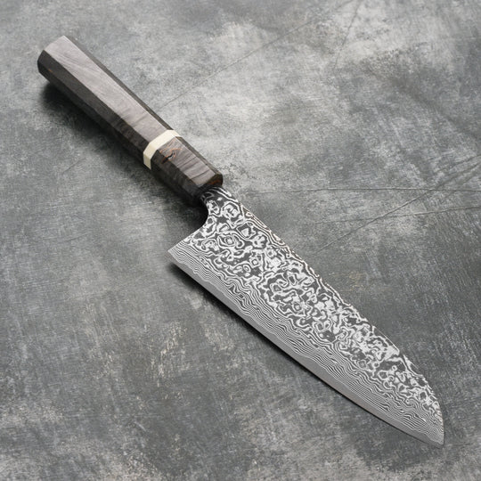 Saji SG2 Black Damascus 7" Santoku, Stabilized Birch