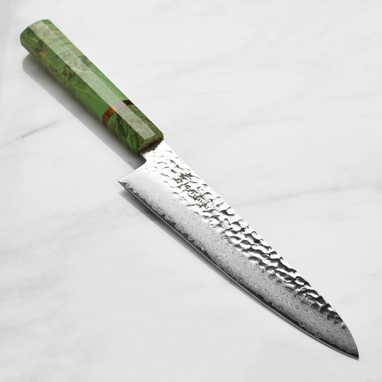 Takayuki Tsuchime Damascus 8.25" Gyuto, Green Stabilized Handle