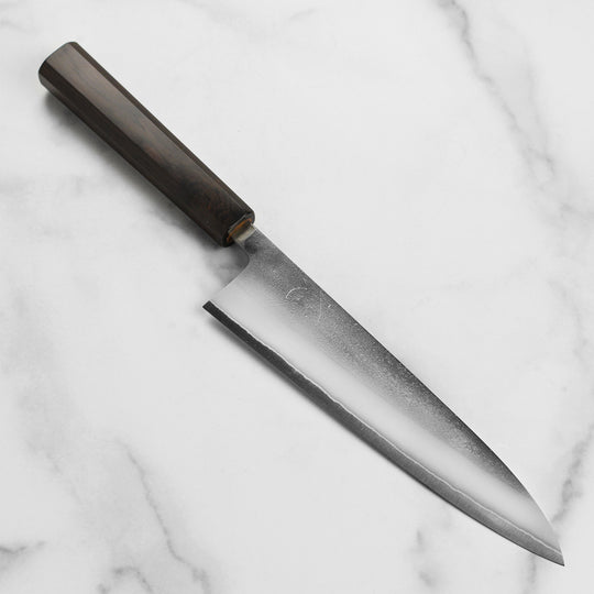 Yoshikane Shirogami #2 Nashiji Stainless Clad 8.25" Gyuto, Ebony