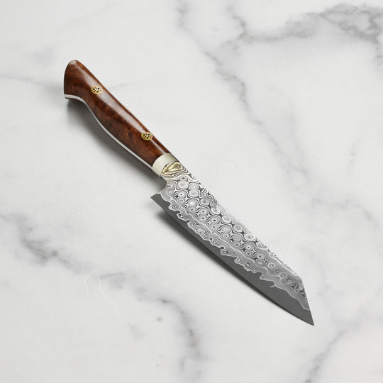 Nigara Anmon SG2 Damascus 5.9" Kiritsuke Petty, Quince Wood