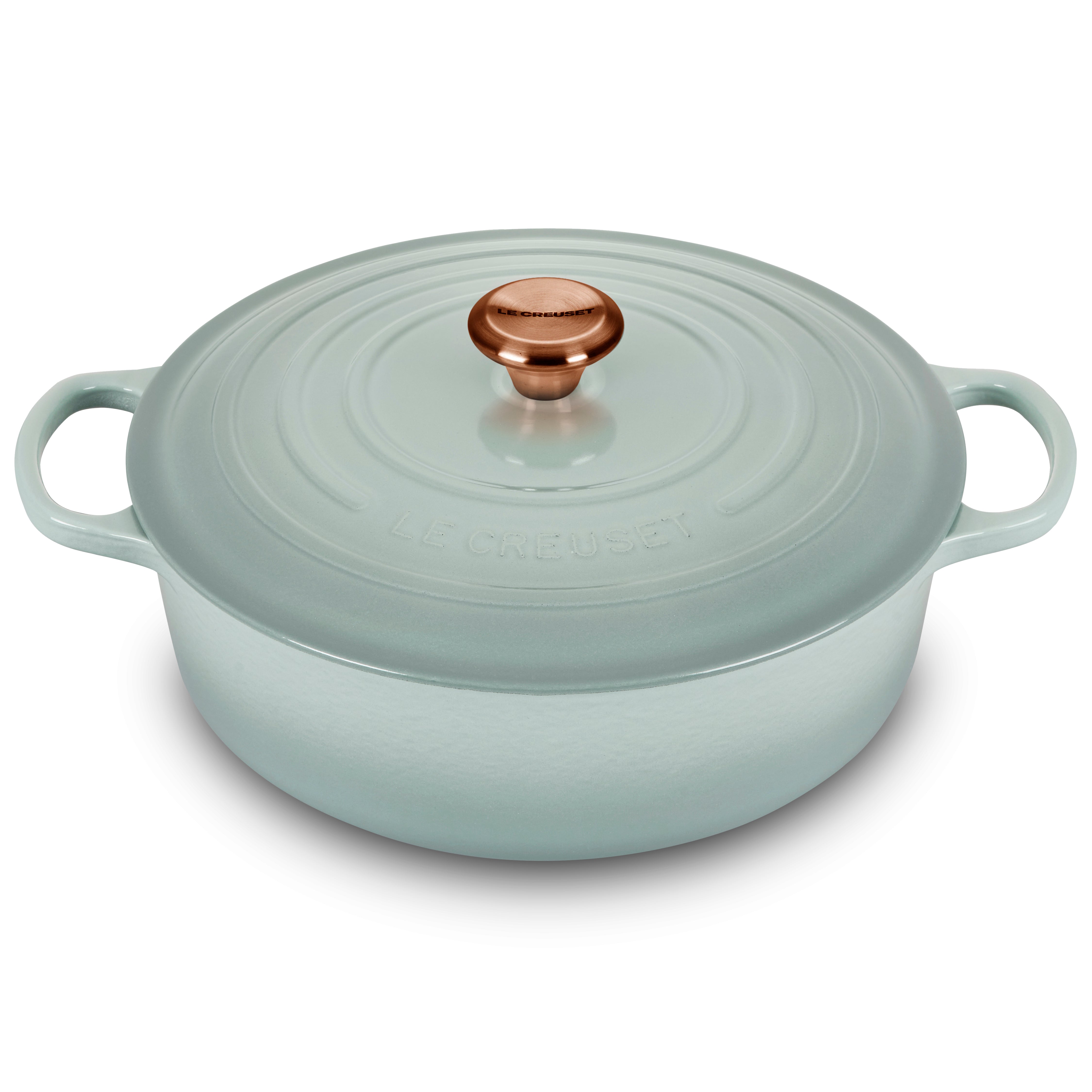 Le Creuset Round Wide Dutch Oven 6.75qt Sea Salt with Copper Knob