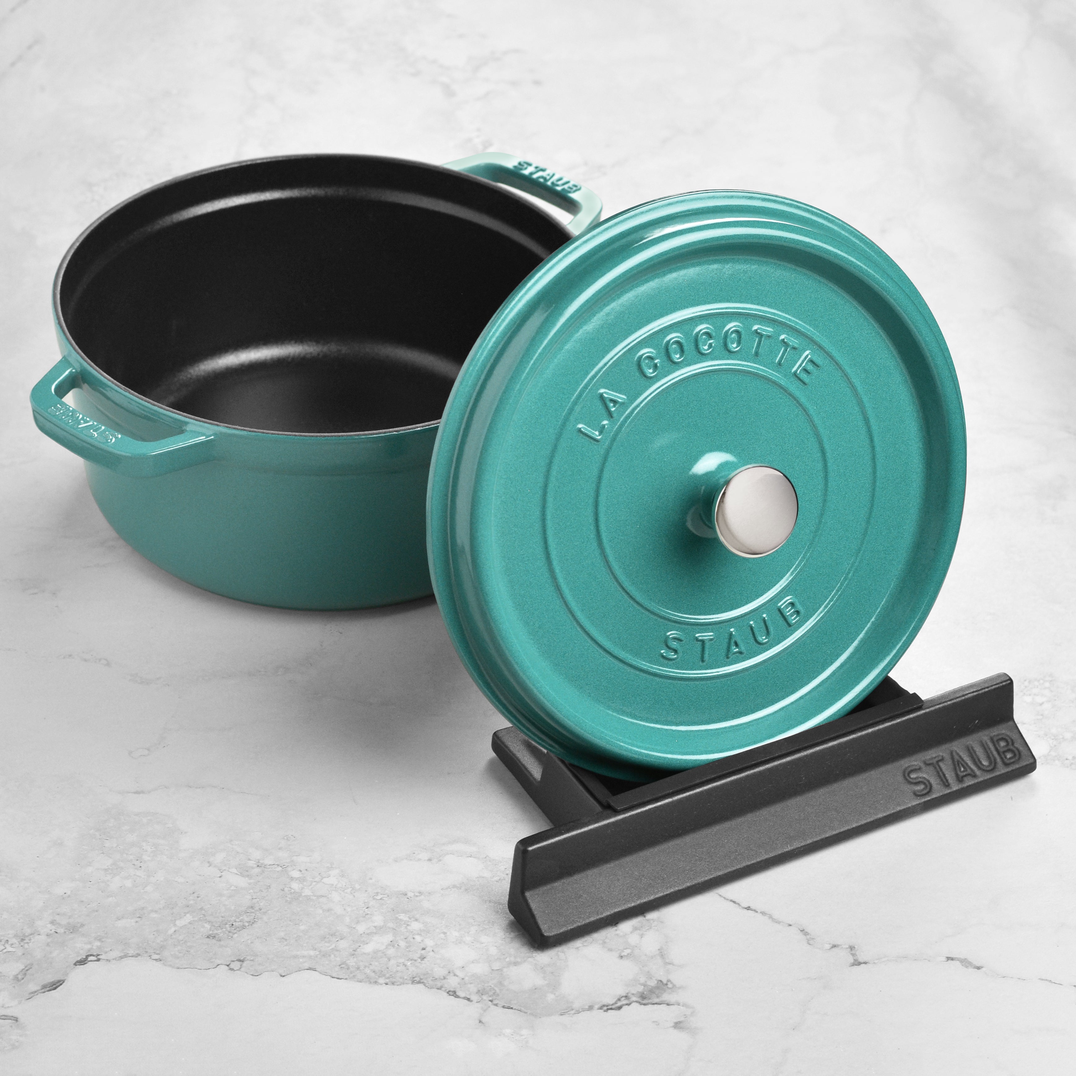 Staub Dutch Oven with Lid Holder Turquoise 4-quart Round Cast Iron