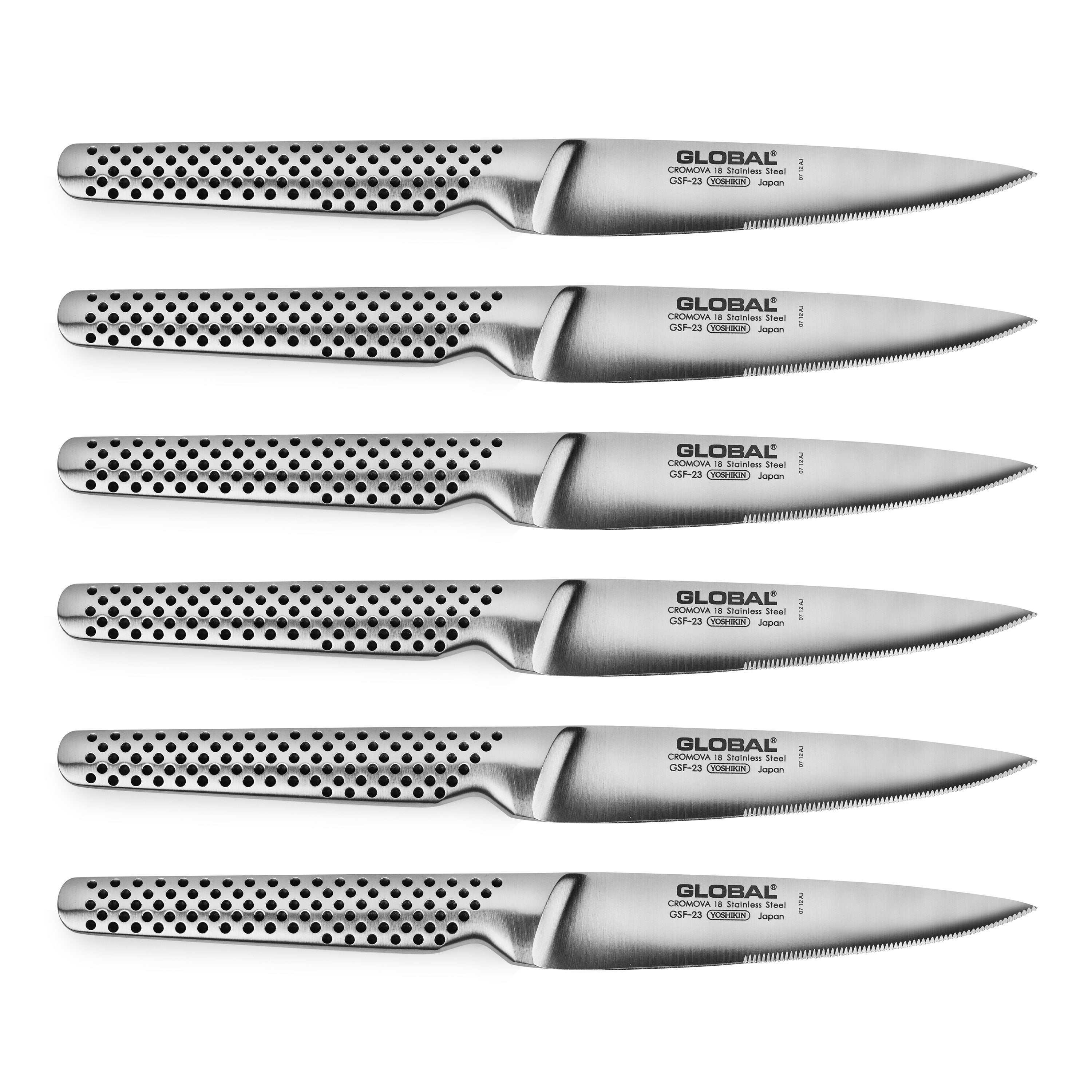 Global Classic Chef Peeler Serrated Utility Knives, Set of 3