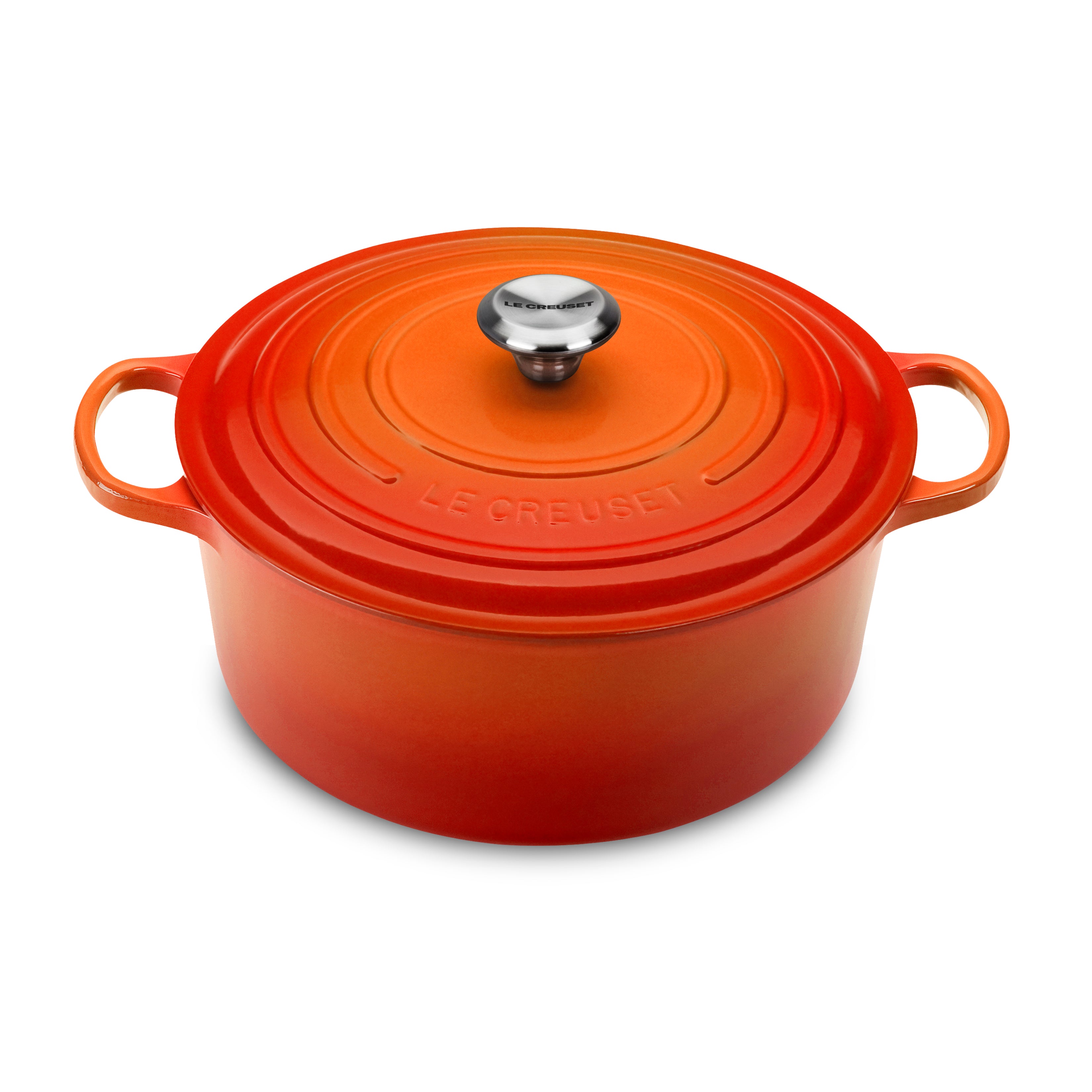 1950s Flame Le Creuset Dutch Oven Round 2.5 Qts Size C Large Lidded Pot  Square Knob Vintage French Cookware Red Enameled Cast Iron 