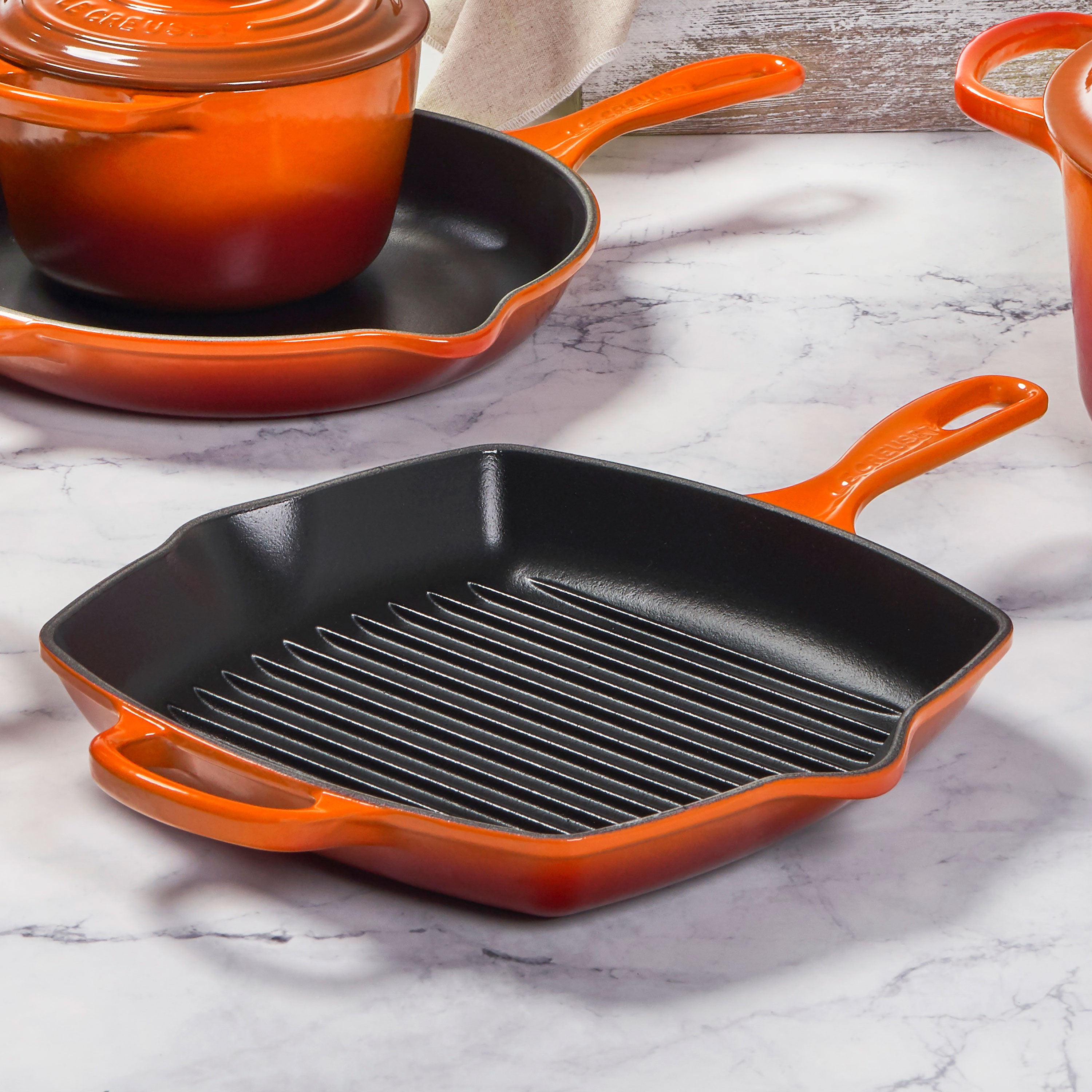 Le Creuset オレンジ グリルパン Le Creuset Skillet Grill Pan - 10.25