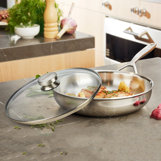 Demeyere 5-Plus 11" Stainless Steel Fry Pan with Glass Lid