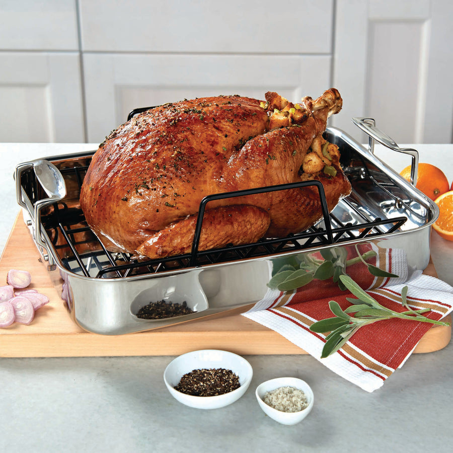 Viking 16" x 13" x 3" Tri-Ply Stainless Steel Roasting Pan with Rack