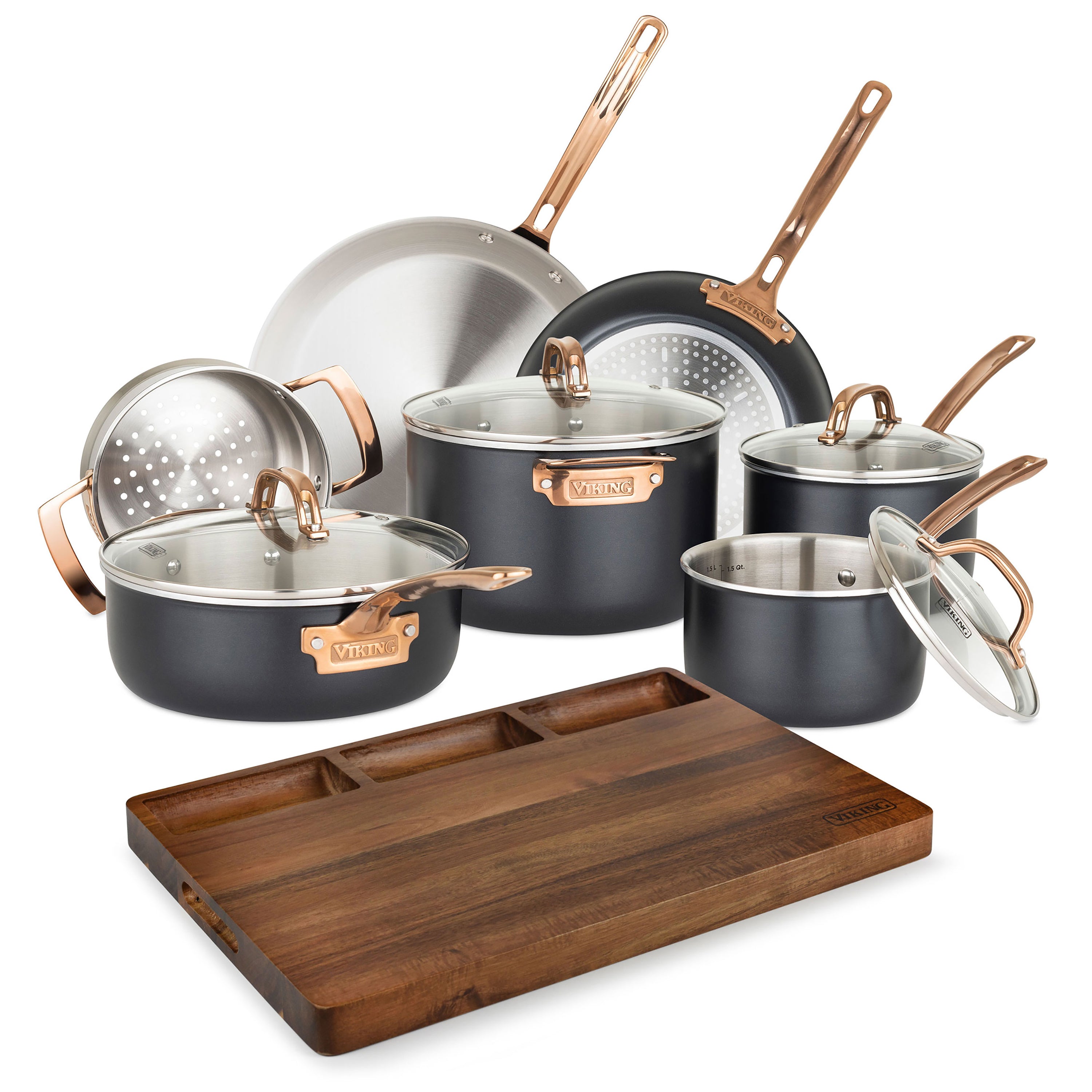 Viking 3-Ply 10-Piece Black and Copper Cookware Set with Glass