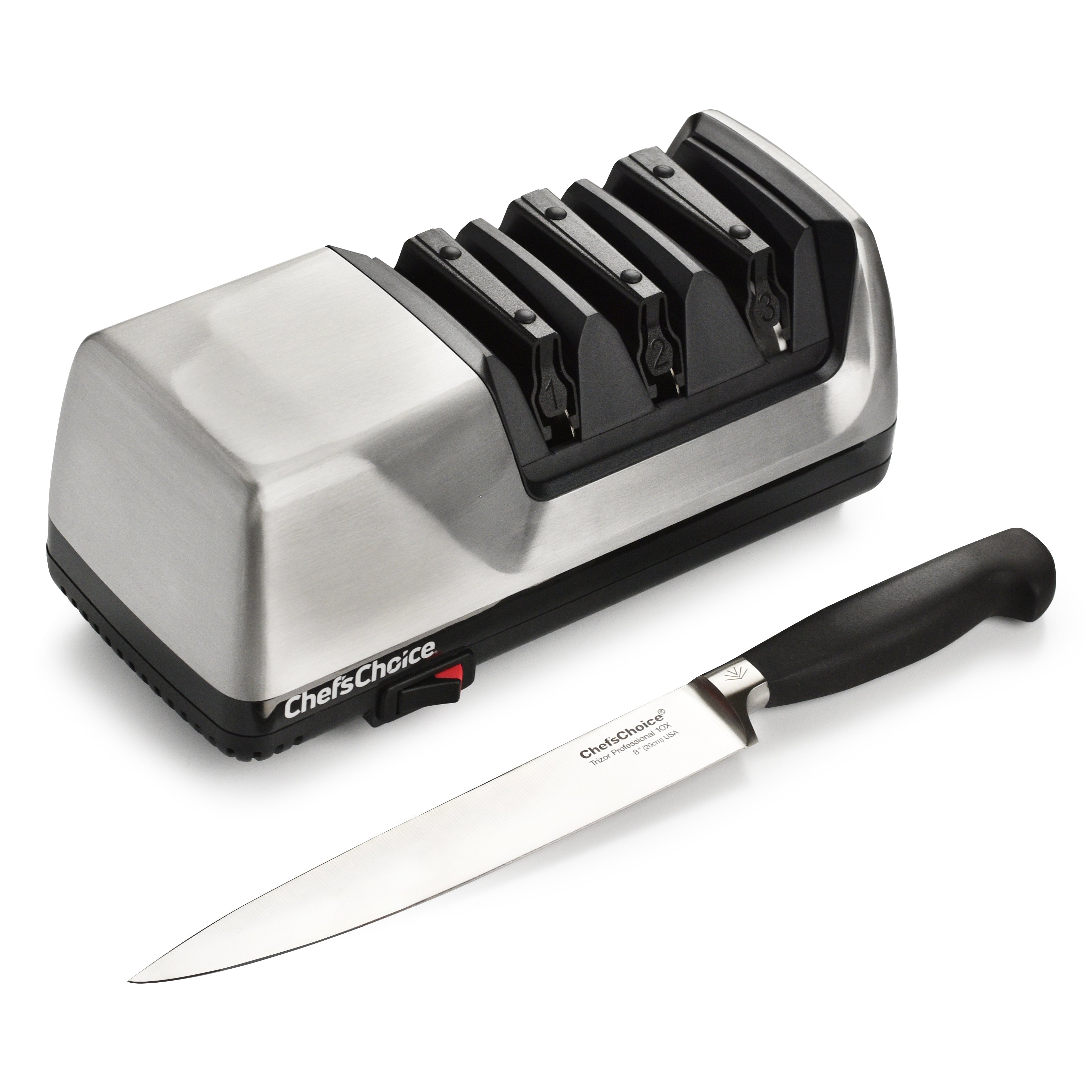 Chef's Choice Model 15XV Brushed Metal Electric Knife Sharpener with Bonus  Carving Knife