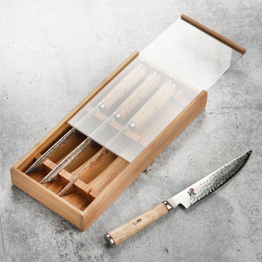 Miyabi Birchwood SG2 4 Piece Steak Knife Set with Bamboo Case