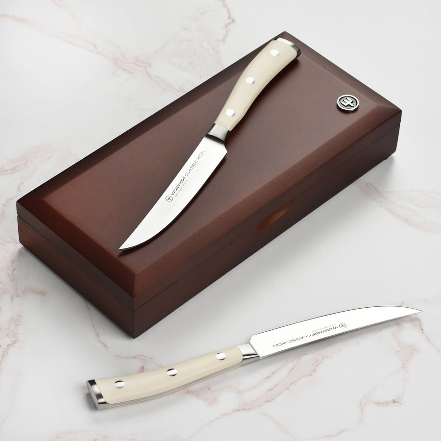 Wusthof Classic Ikon Creme 4 Piece Steak Knife Set with Wood Case