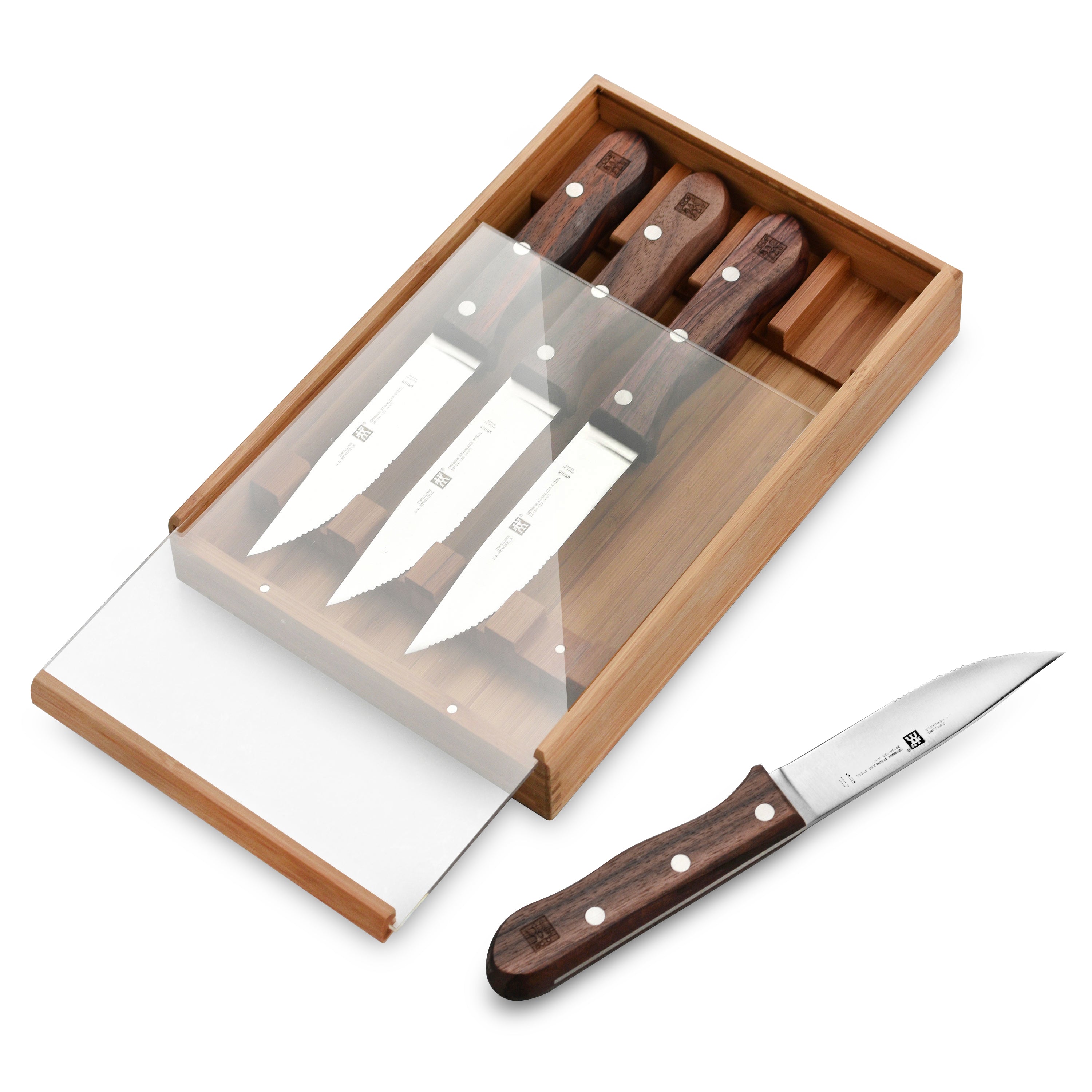 Kitchen Knives Gift Set - 4 Serrated Steak Knives 4.5' Set in Wooden Box