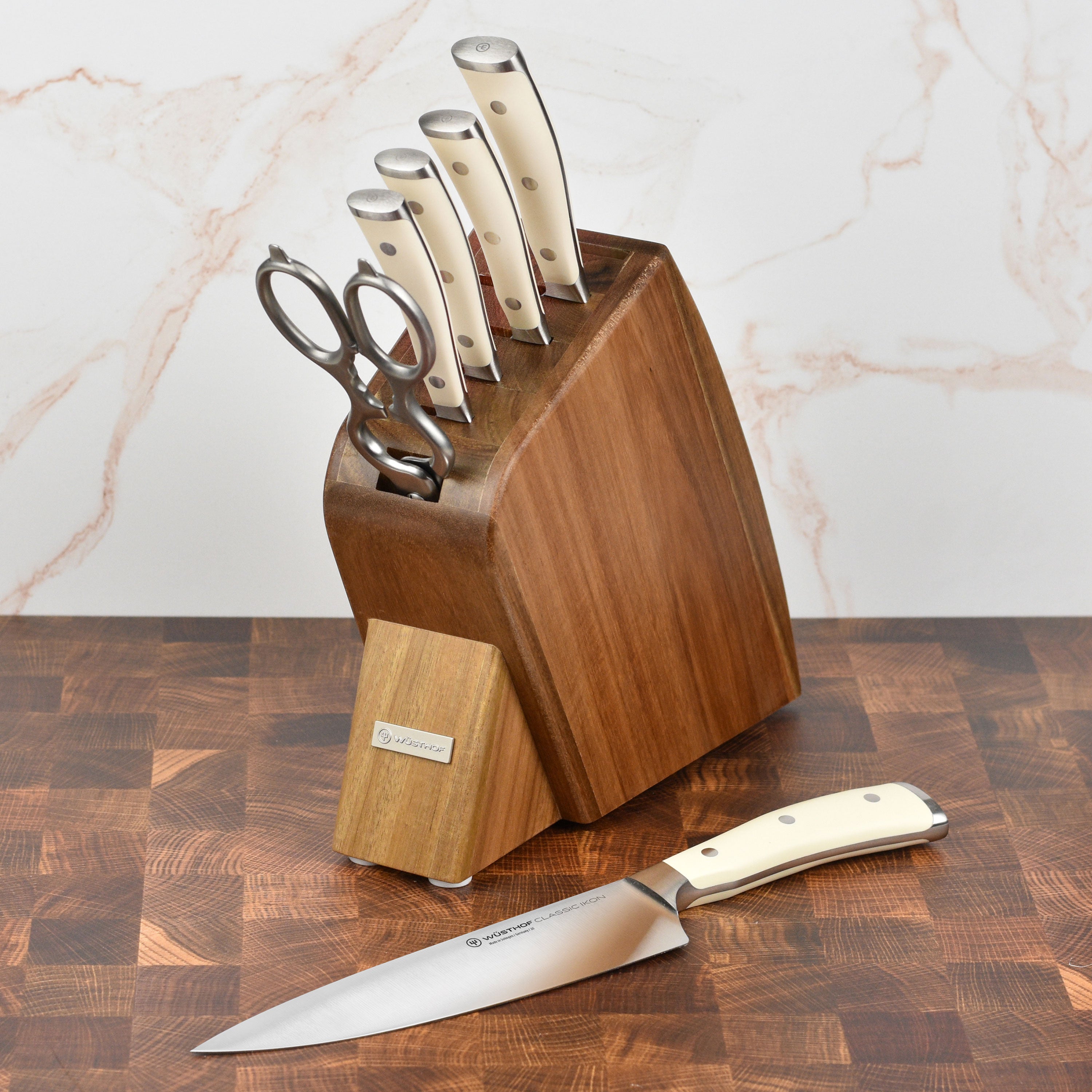 Wusthof Classic Ikon Creme Slim Knife Block Set - 7 Piece Acacia