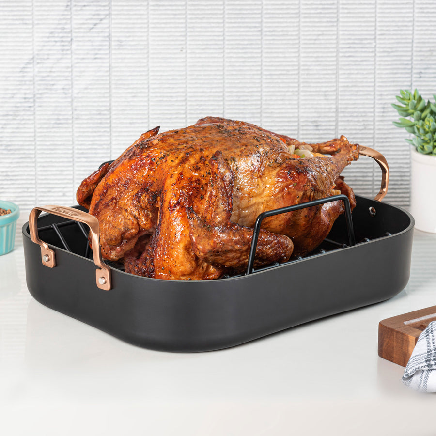 Viking Hard Anodized Nonstick Roasting Pan Set with Copper Handles