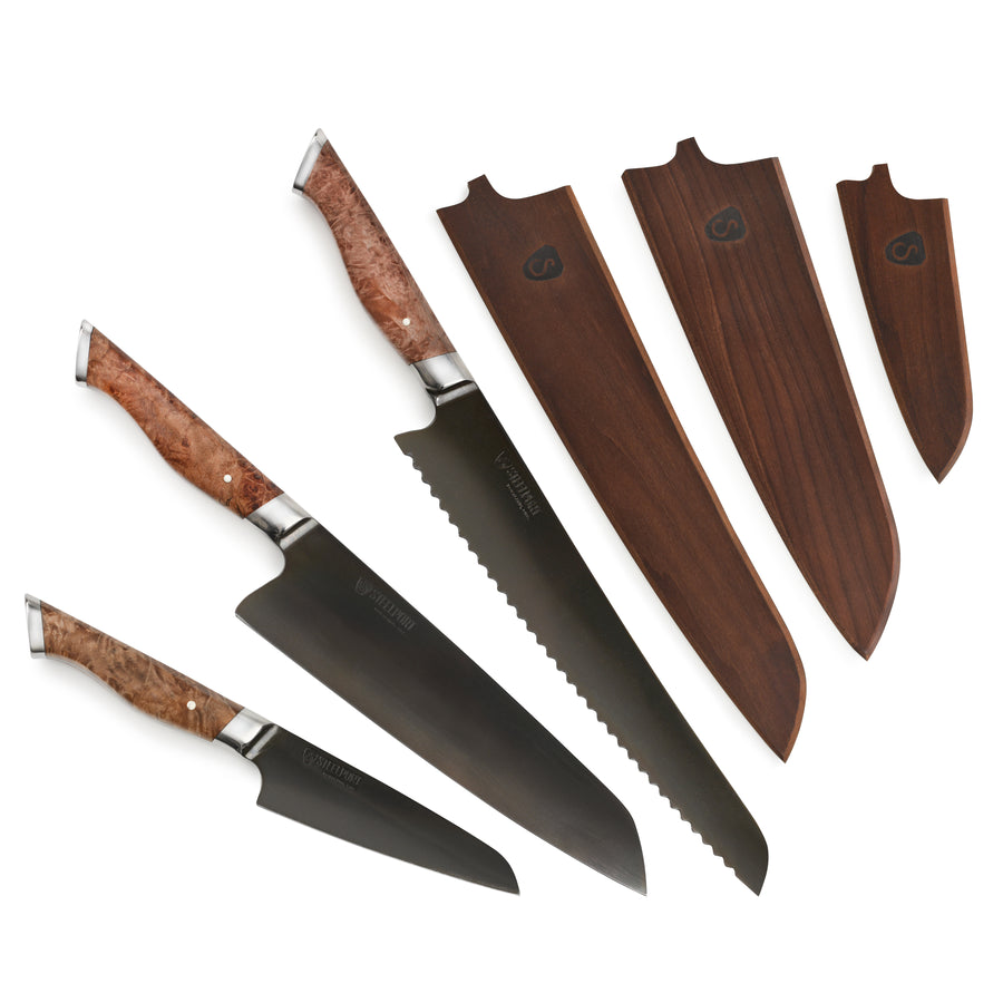 Steelport Carbon Steel 3 Piece Knife Set with Oregon Maple Magnetic Sheaths