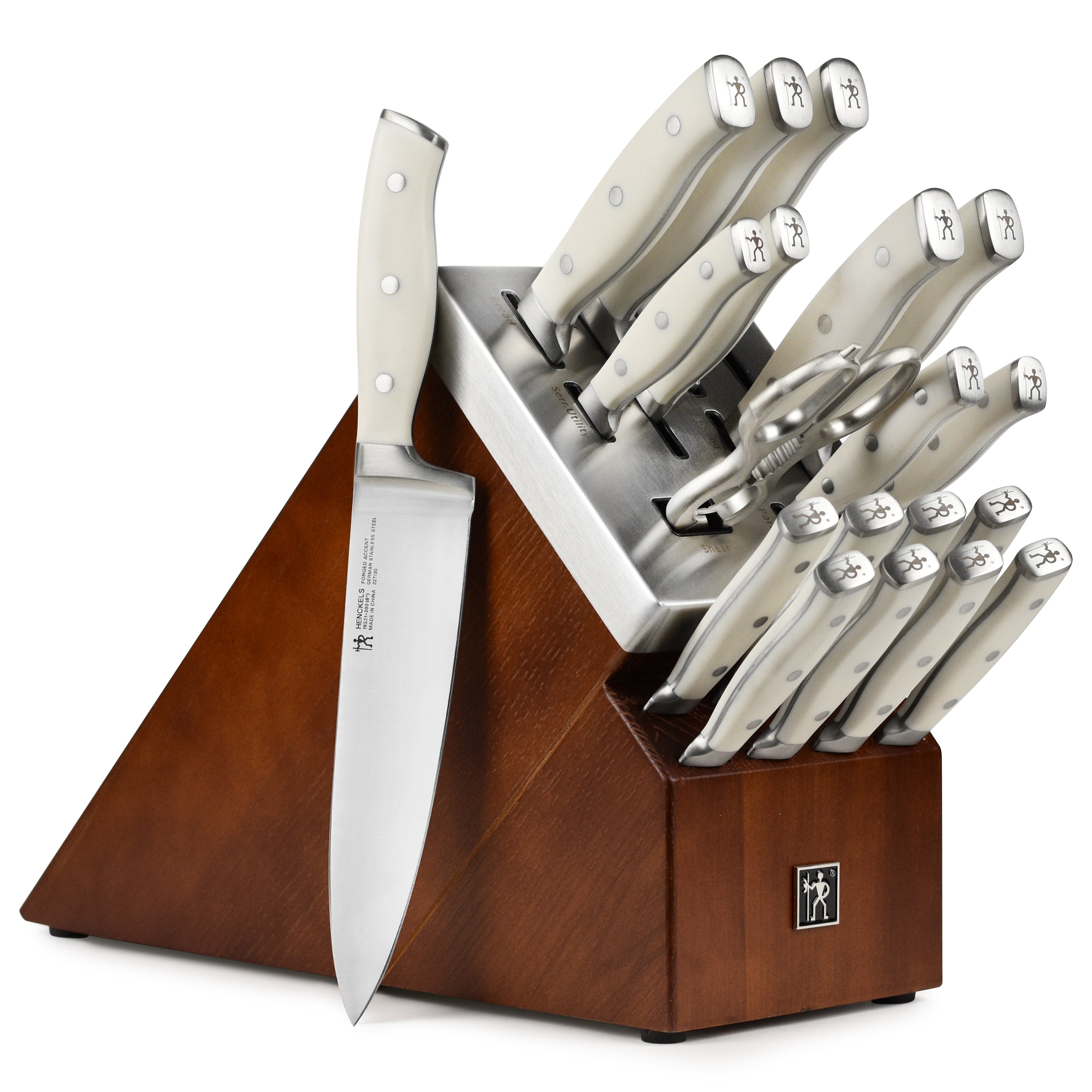  White Knife Set with Block - 14 Piece Forged Stainless