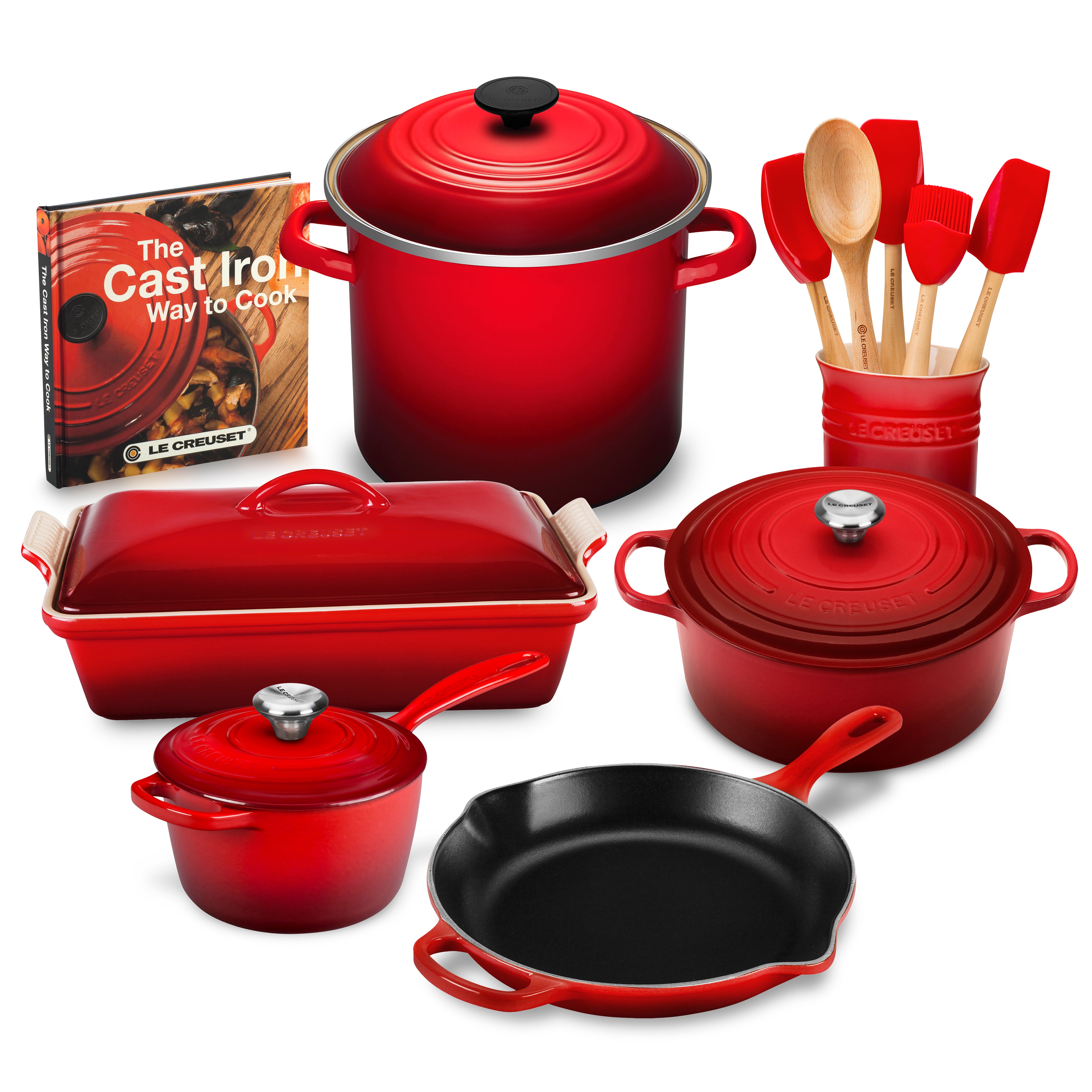  Le Creuset 12 Piece French Countryside Cast-Iron Cookware  Bundle - Cerise: Home & Kitchen