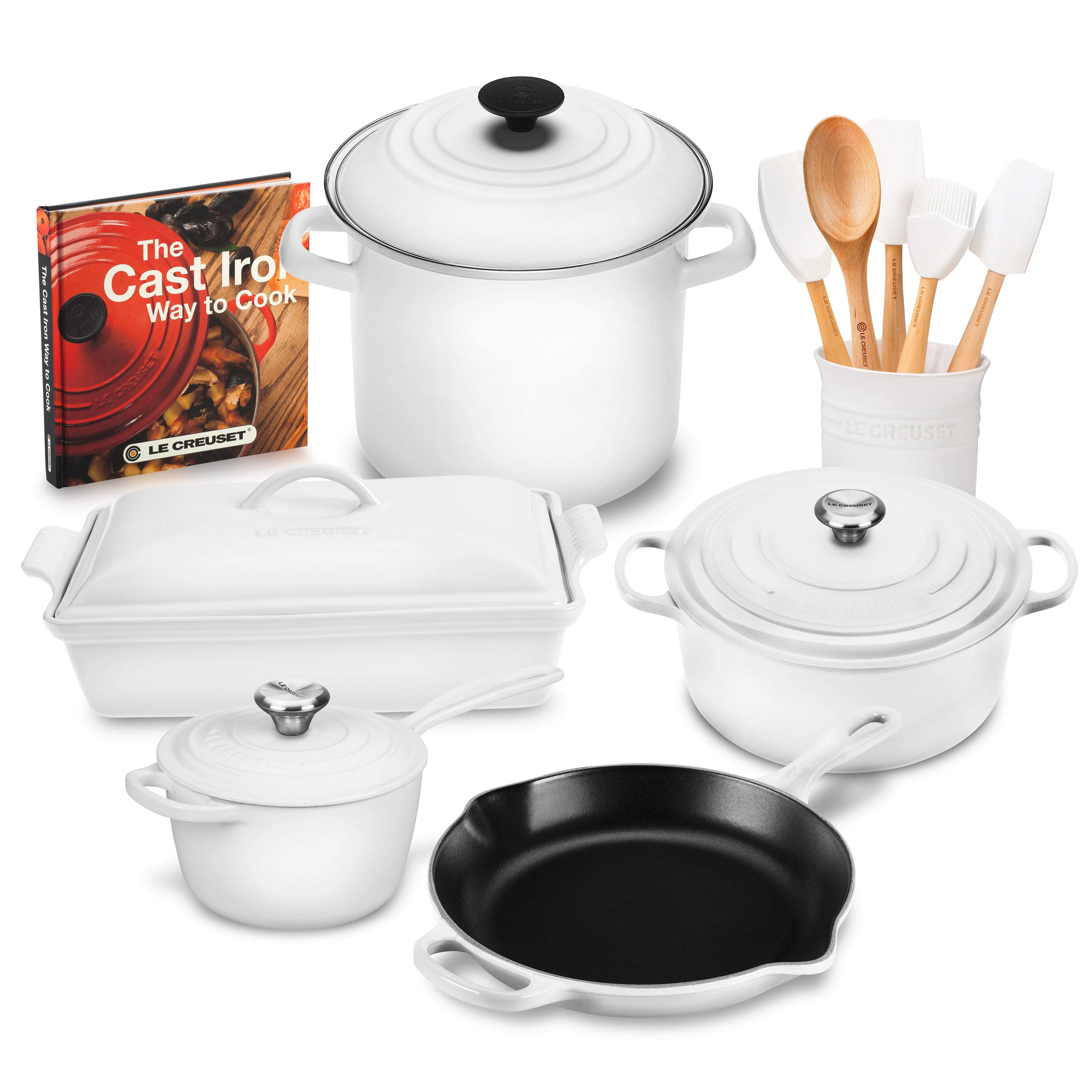 Le Creuset 12-Piece White Mixed Material Cookware Set