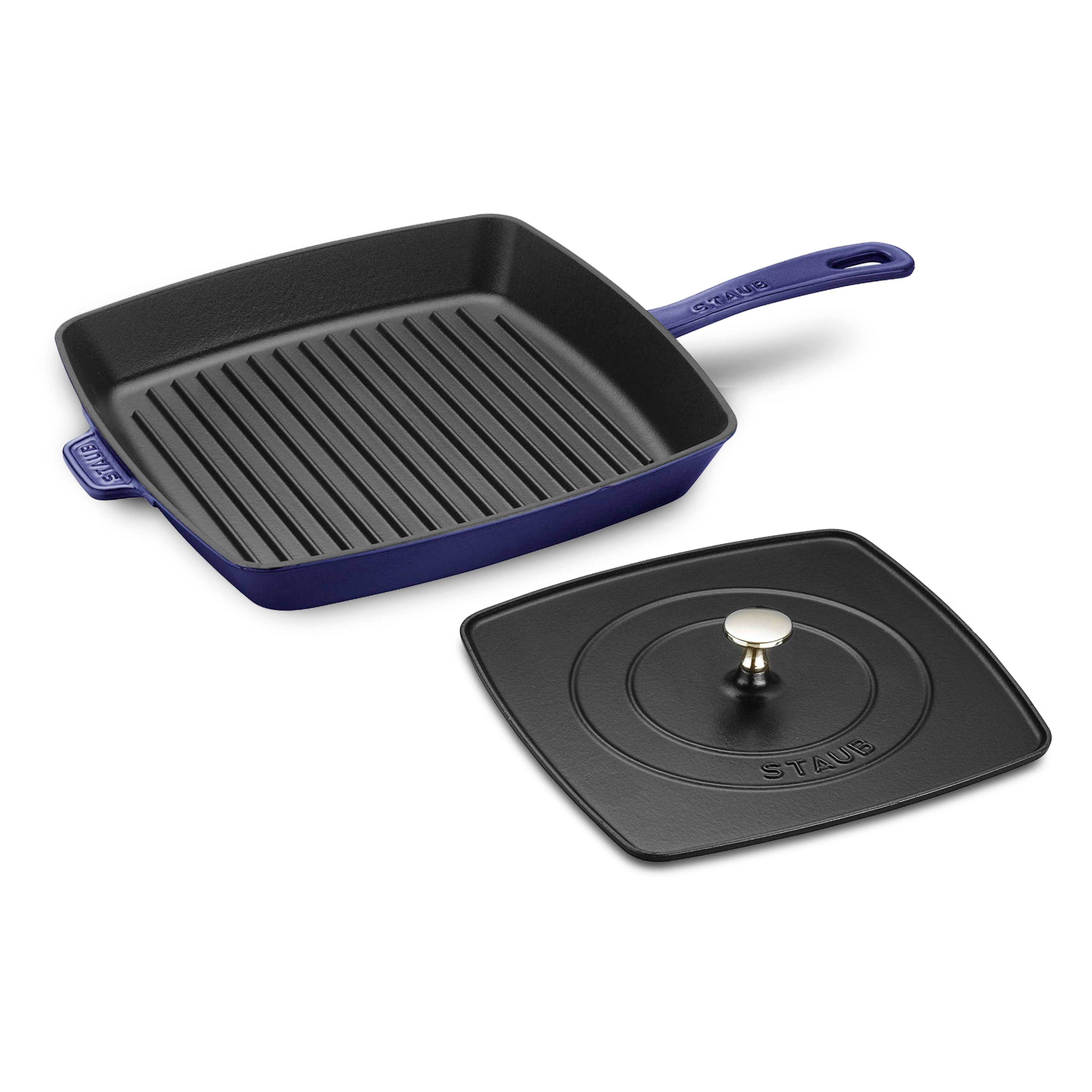 http://cutleryandmore.com/cdn/shop/products/Staub12-inchSapphireBlueSquareGrillPanwithPaniniPress.jpg?v=1650554518