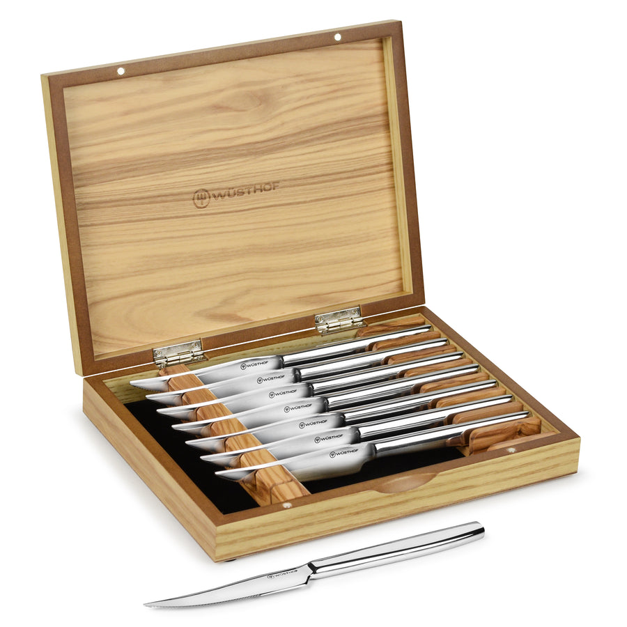 Wusthof 8 Piece Stainless Steel Steak Knife Set with Olivewood Case