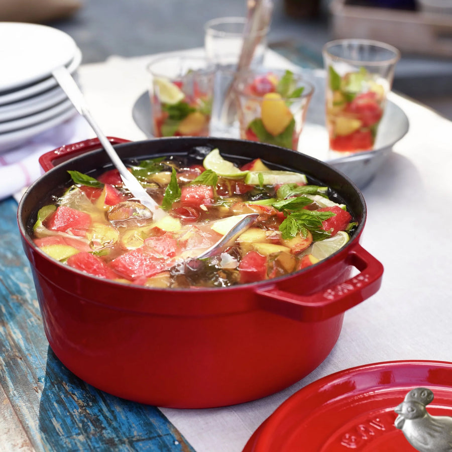Staub 4-quart Cherry Red Round Dutch Oven with Rooster Knob