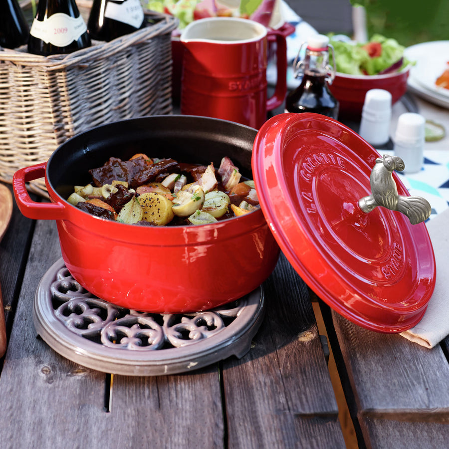 Staub 4-quart Cherry Red Round Dutch Oven with Rooster Knob