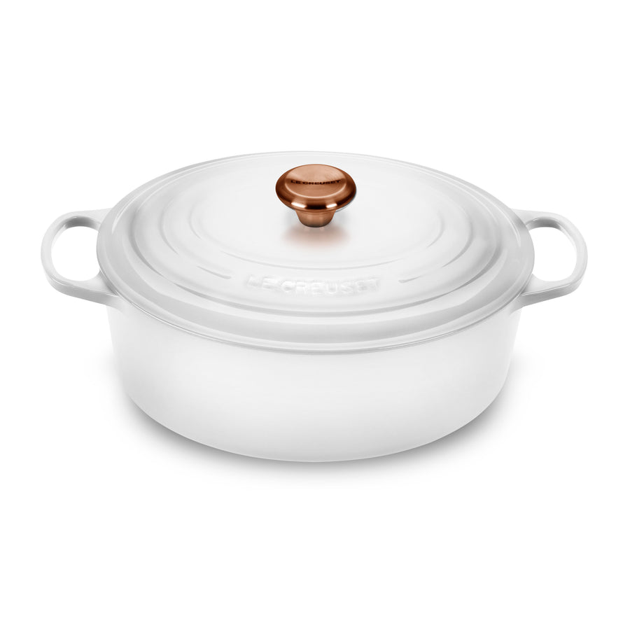 Le Creuset Signature Cast Iron 8-quart White Oval Dutch Oven with Copper Knob