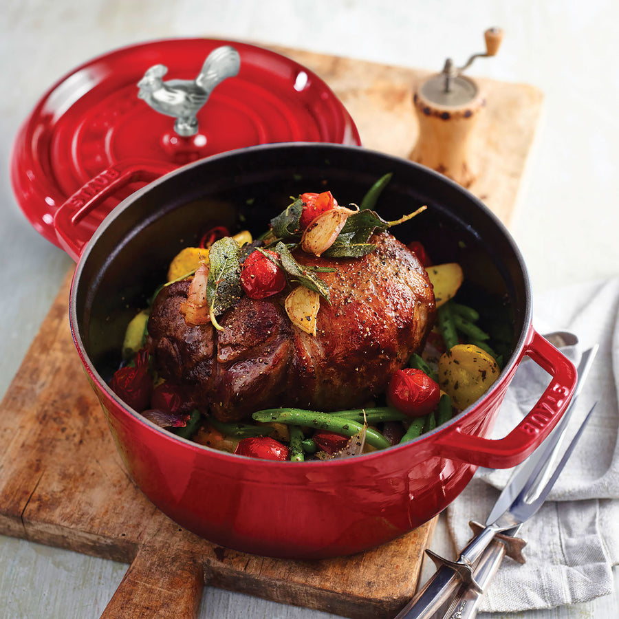 Staub 4-quart Cherry Red Round Dutch Oven with Rooster Knob