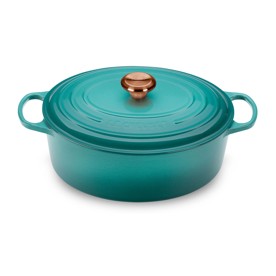 Le Creuset Signature Cast Iron 8-quart Caribbean Oval Dutch Oven with Copper Knob