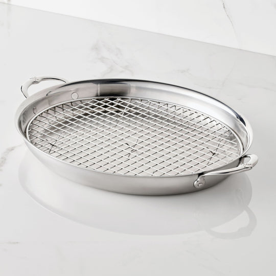 Hestan Tri-Ply Oval Roasting Pan with Rack, 17.5x14"