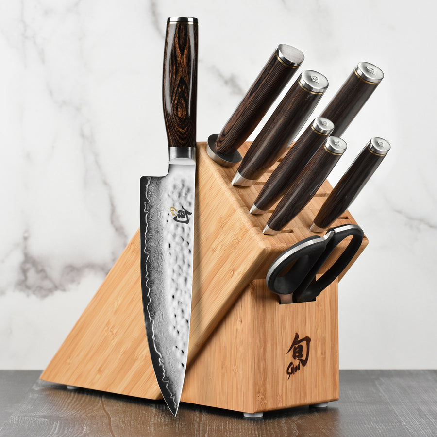 9 Pieces of Damascus Steel Knife Block Set with Knife Storage