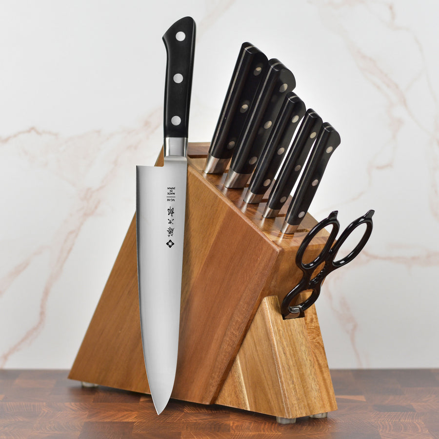 Tojiro DP 8 Piece Acacia Slim Knife Block Set