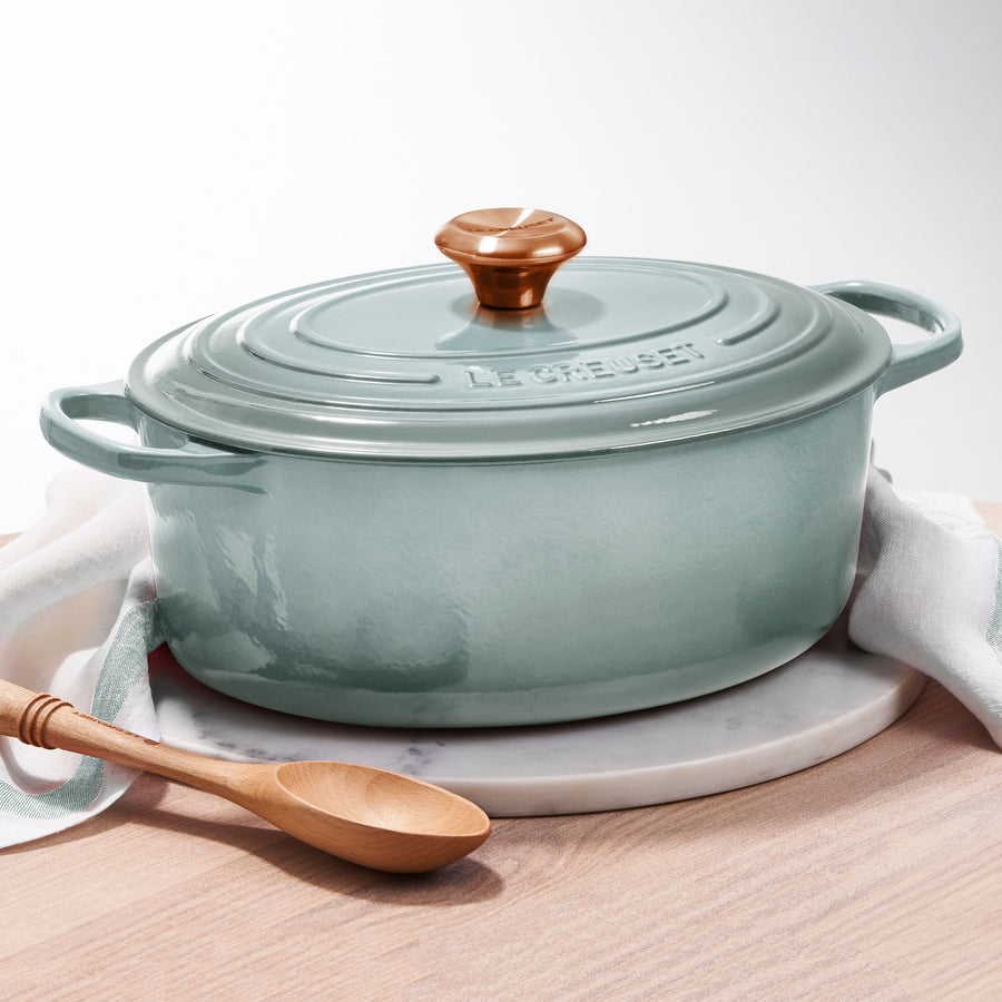 Le Creuset Signature Cast Iron 8-quart Sea Salt Oval Dutch Oven with Copper Knob