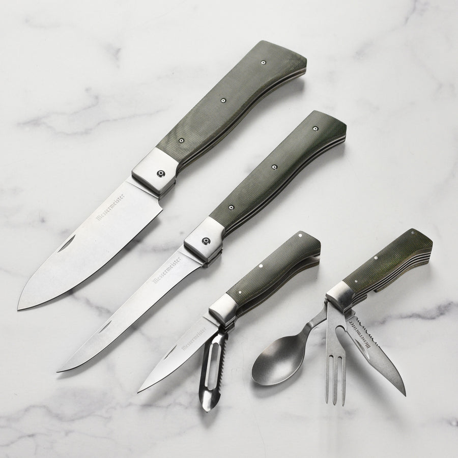 Messermeister Adventure Chef Set Basecamp – Coltello Pieghevole 15.2cm, Tagliere In TPE E Custodia In Tela, Per Campeggio E Picnic