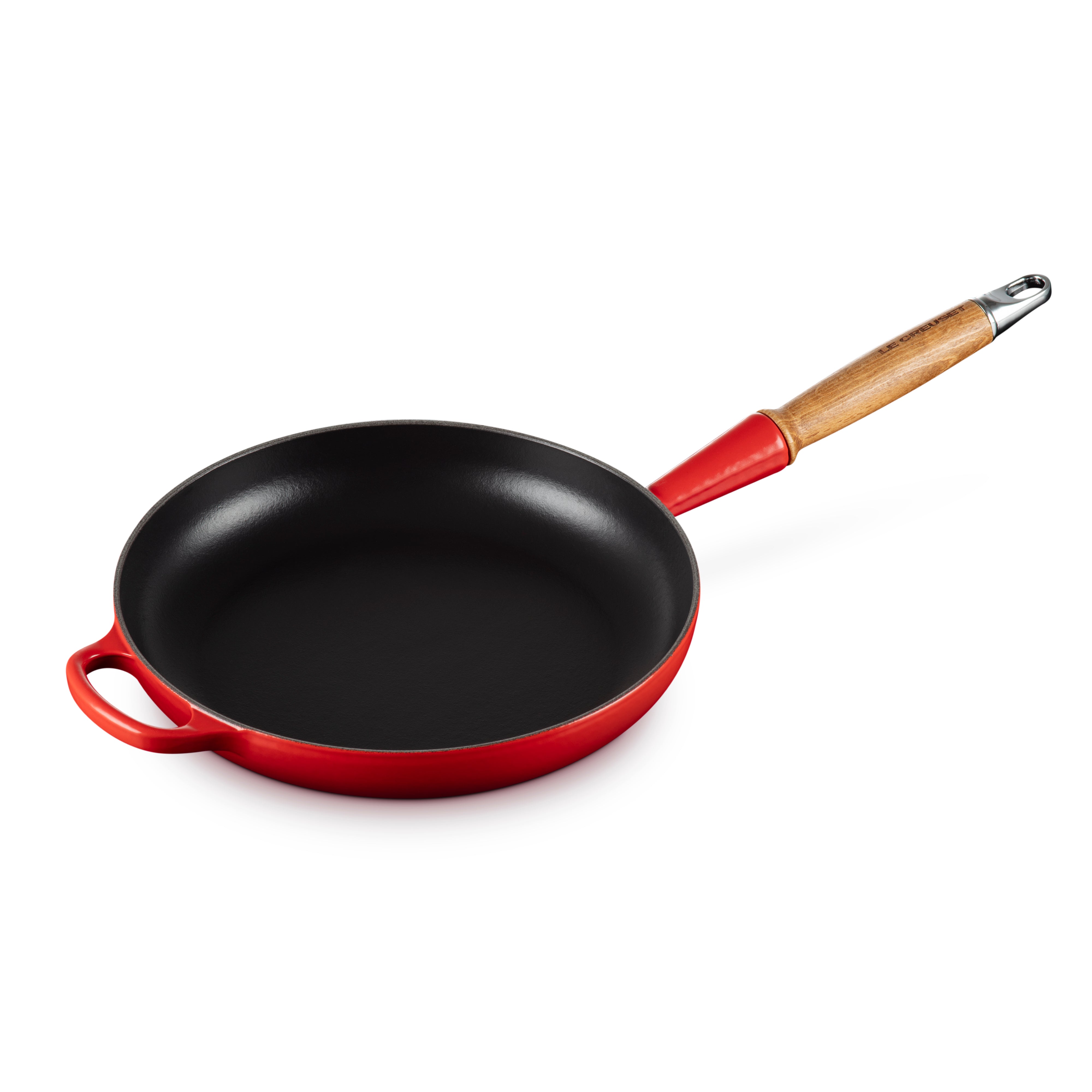 Le Creuset Fry Pan - 10.25" Alpine Cast Iron - Wood Handle - Cerise