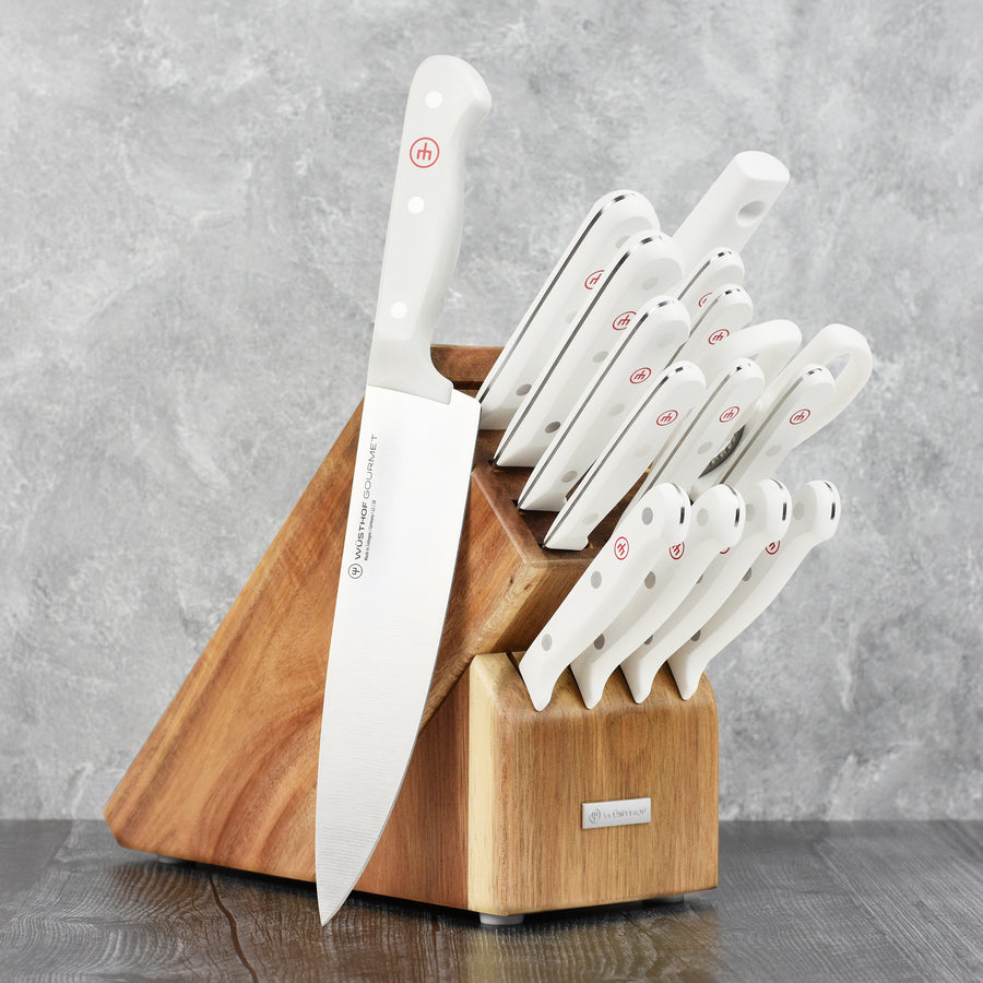 Wusthof Gourmet 16 Piece Acacia Knife Block Set with White Handles