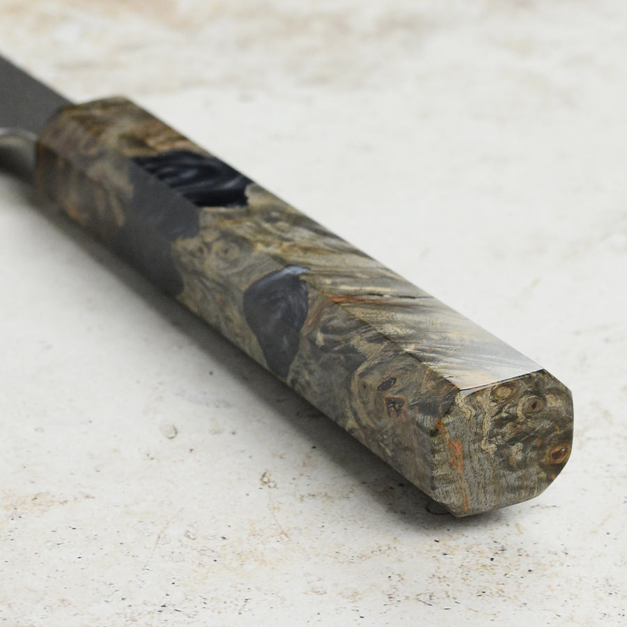 Yoshikane Shirogami #2 Kurouchi Stainless Clad 6.5" Bunka, Stabilized Birch