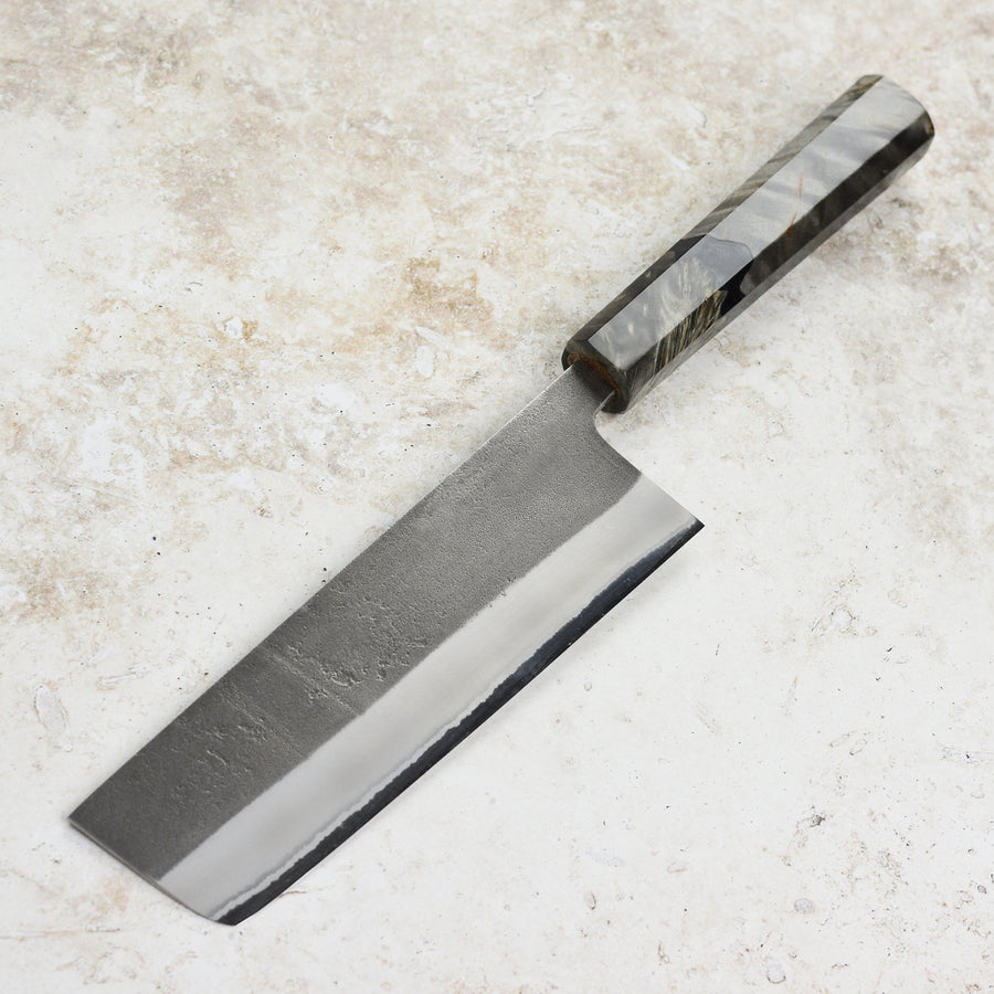 Yoshikane Shirogami #2 Kurouchi Stainless Clad 6.5" Nakiri, Stabilized Birch