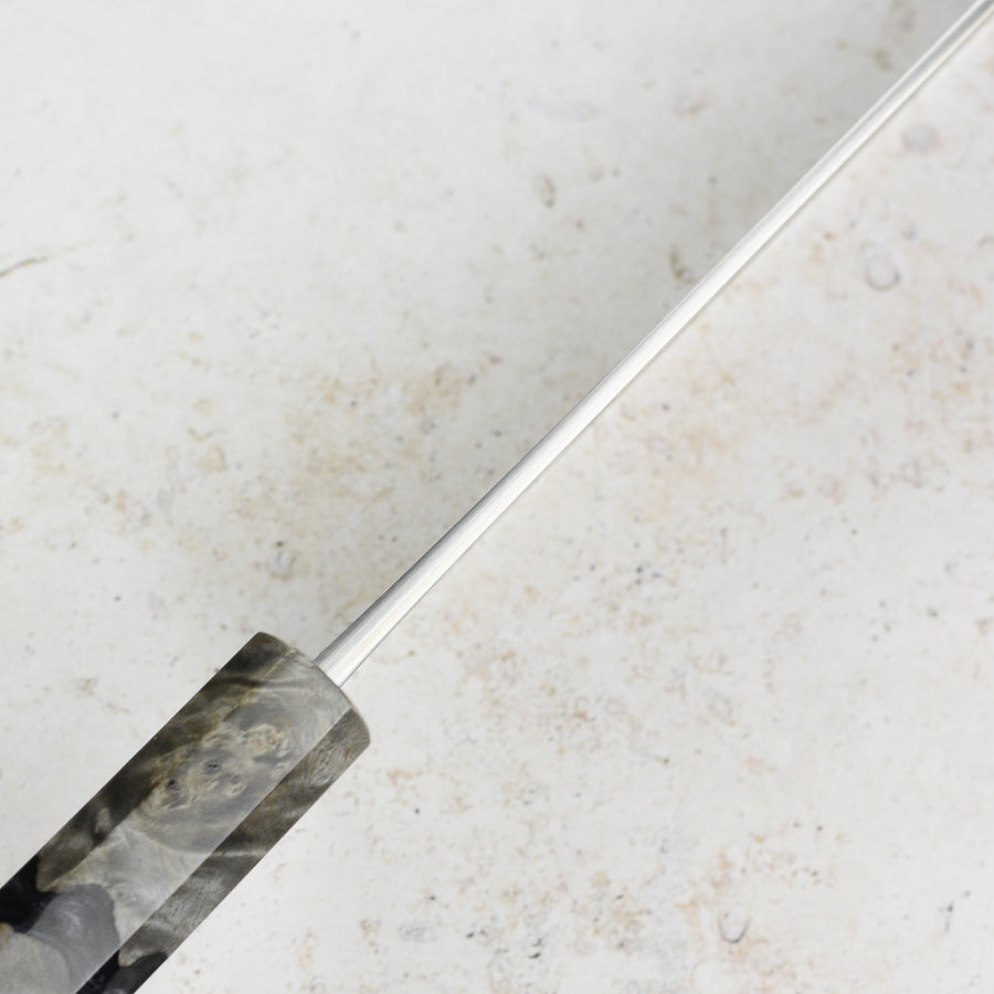 Yoshikane Shirogami #2 Kurouchi Stainless Clad 6.5" Nakiri, Stabilized Birch