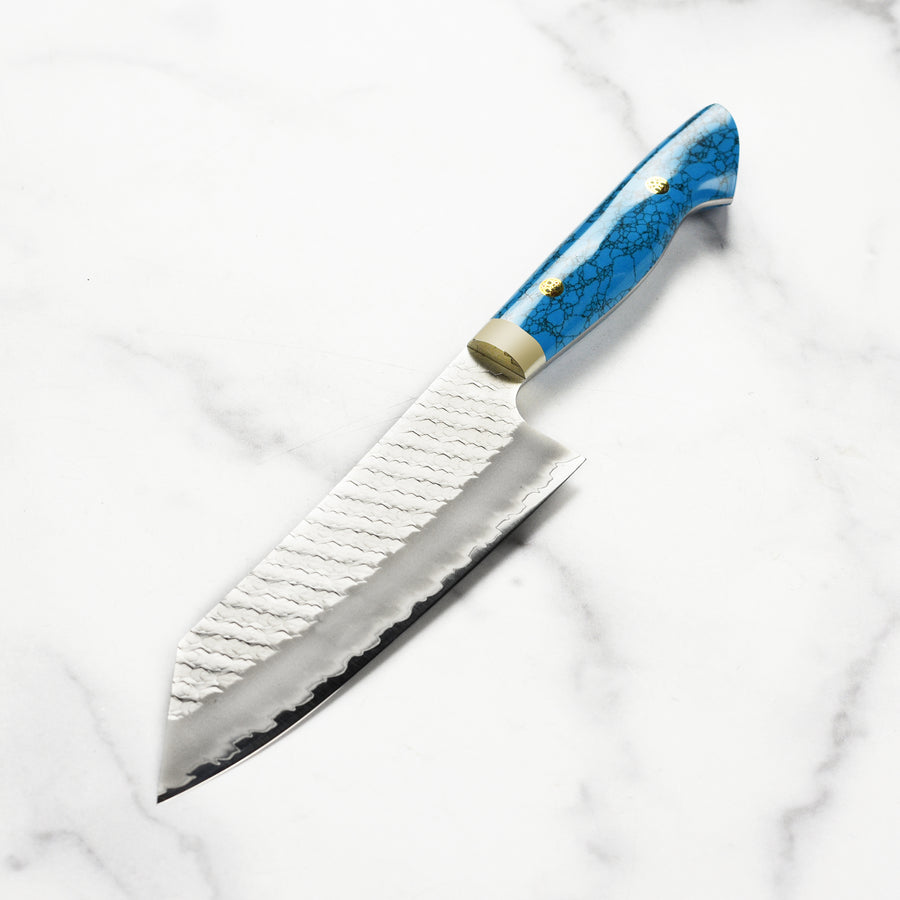 Nigara SG2 Migaki Tsuchime 7" Bunka, Blue Turquoise