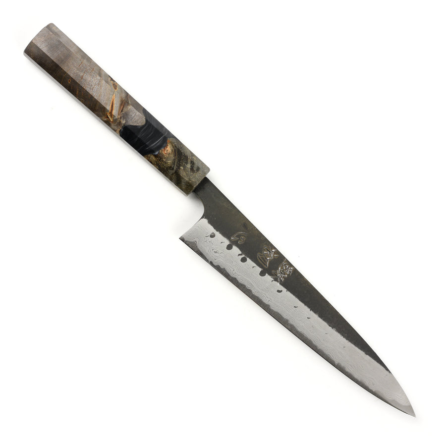 Hatsukokoro Shinkiro Aogami Super Kurouchi Damascus 5.9" Petty, Stabilized Birch