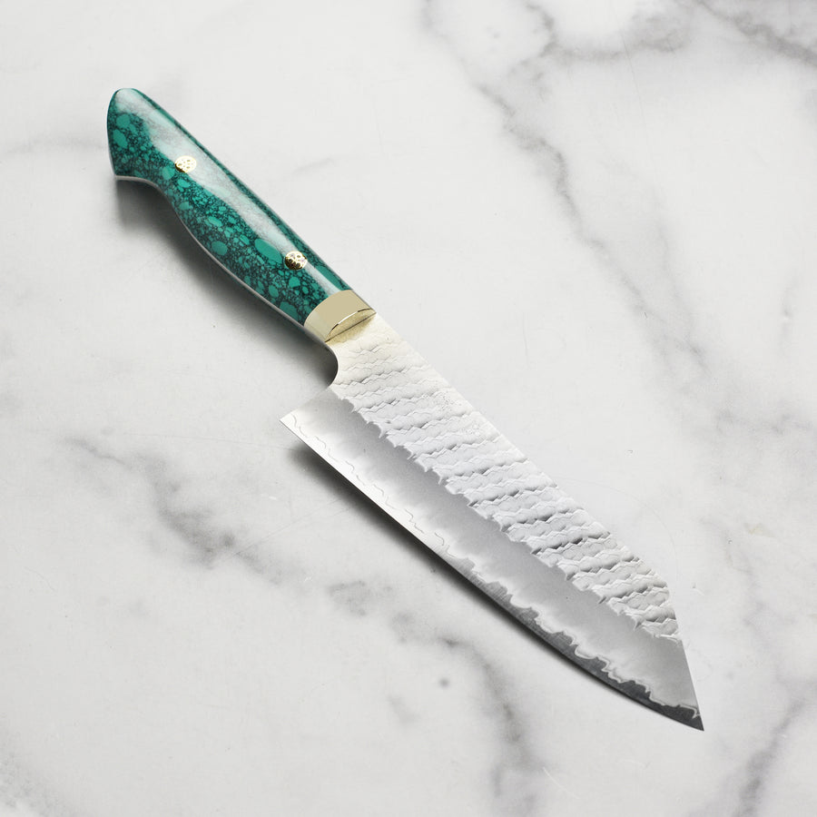 Nigara SG2 Migaki Tsuchime 7" Bunka, Green Turquoise