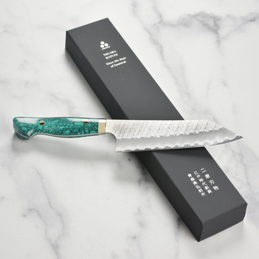 Nigara SG2 Migaki Tsuchime 7" Bunka, Green Turquoise