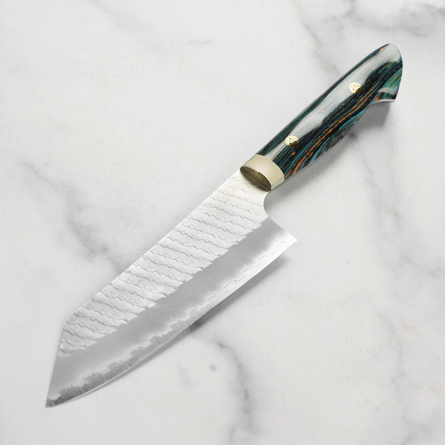 Nigara SG2 Migaki Tsuchime 7" Bunka, Striped Turquoise