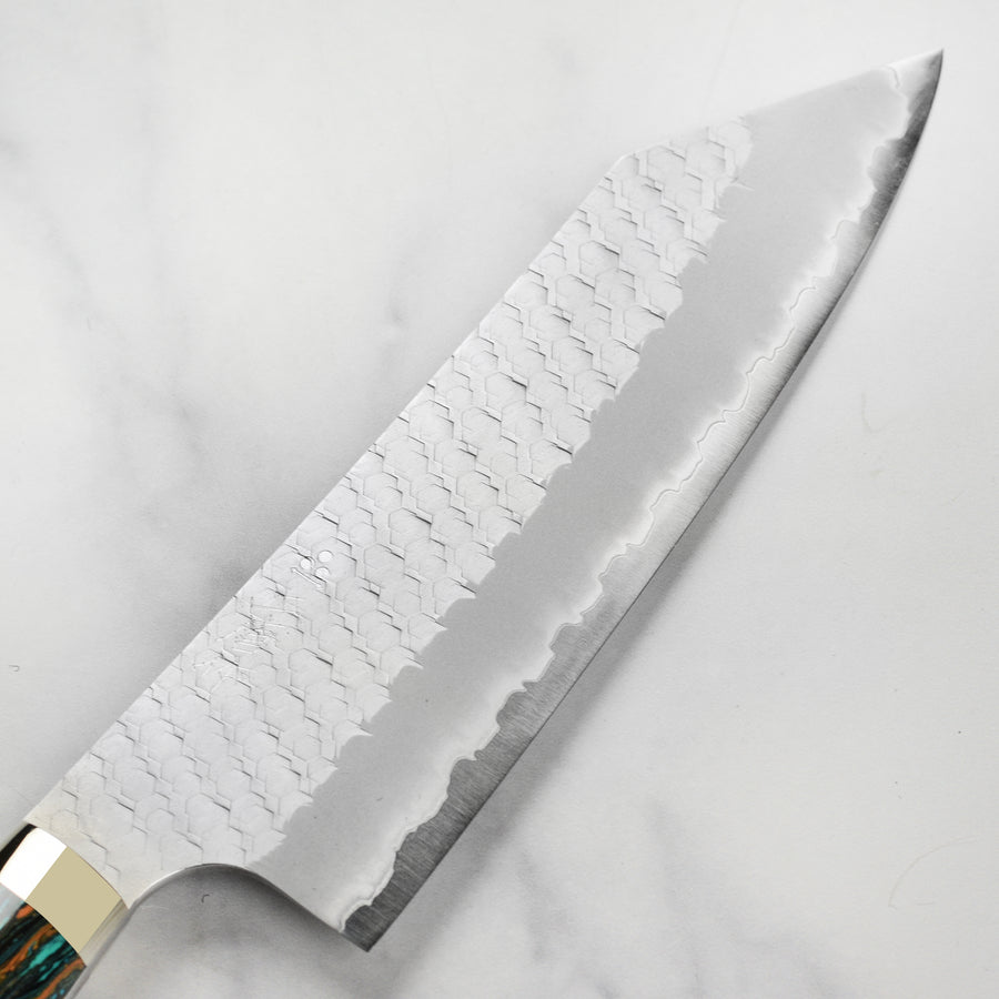 Nigara SG2 Migaki Tsuchime 7" Bunka, Striped Turquoise