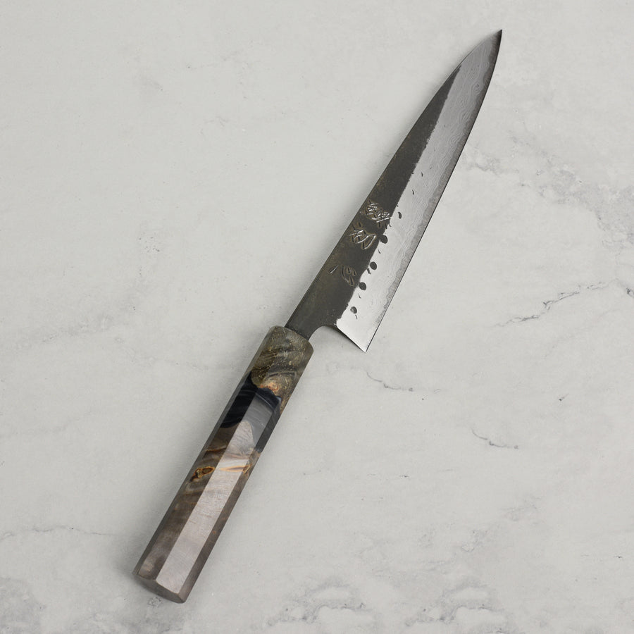 Hatsukokoro Shinkiro Aogami Super Kurouchi Damascus 5.9" Petty, Stabilized Birch